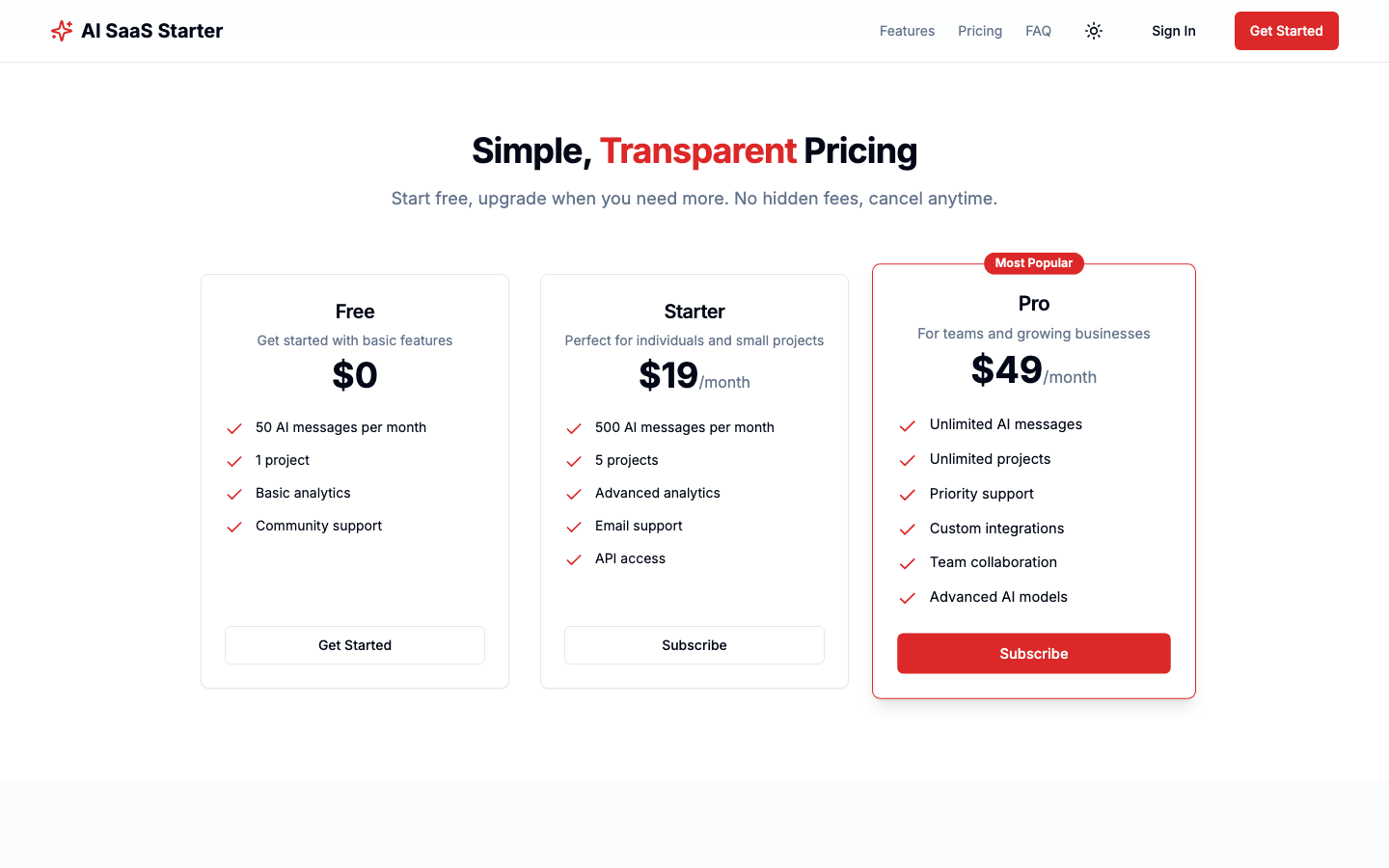 Built-in 3-tier pricing section